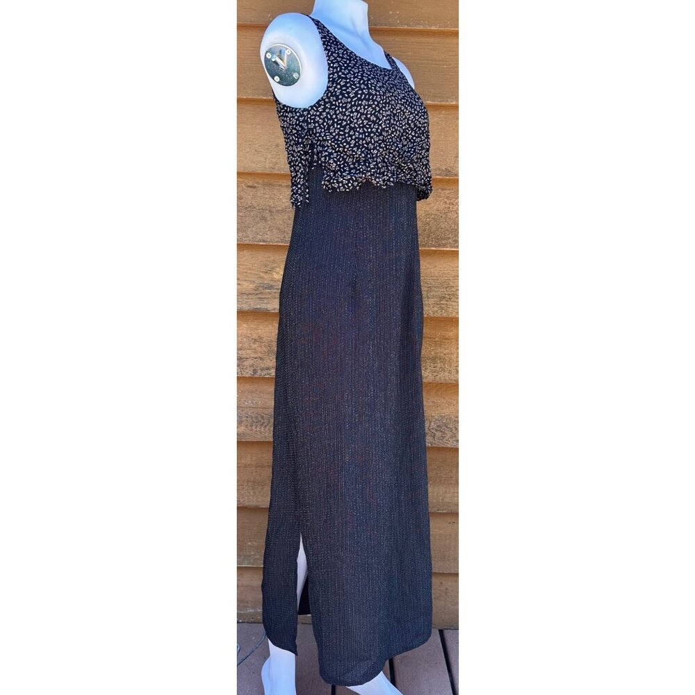 Vintage 90s Carole Little Black Maxi Dress W/ Goat & Chicken Graphic Top Sleevel - Picture 7 of 9